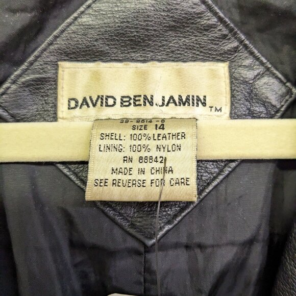 Black David Benjamin Leather Coat, Womens 14 - Picture 2 of 2